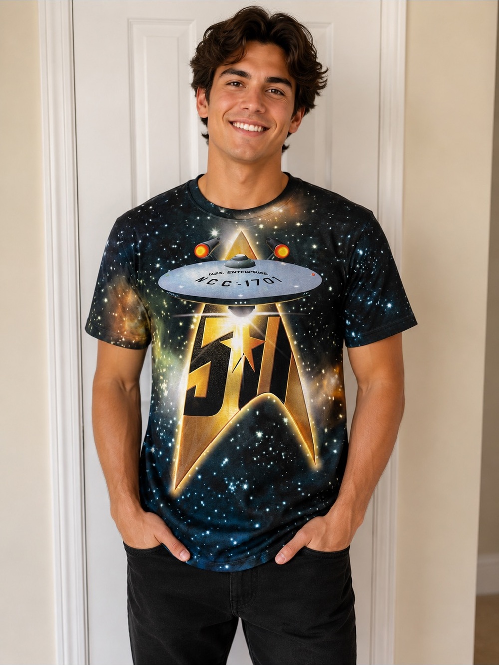 Star Trek 50th Anniversary Graphic Tee  USS Enterprise Galaxy Large